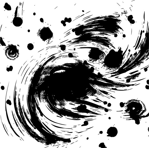 Pintura negra con un movimiento de torsión una mancha de tinta que forma un vórtice en un fondo abstracto vectorial