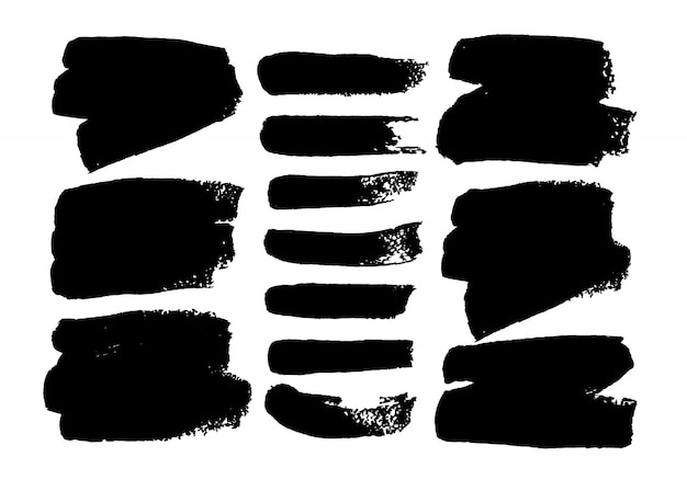 Pintura negra, pinceladas de tinta texturas grunge aisladas. Ilustración vectorial