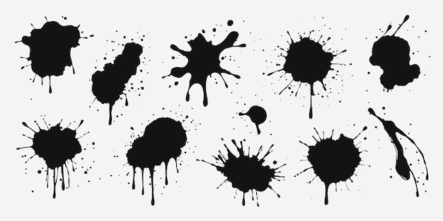 Pintura negra salpicaduras gotas de tinta y gotas de líquido manchas grunge con gotas esparcidas