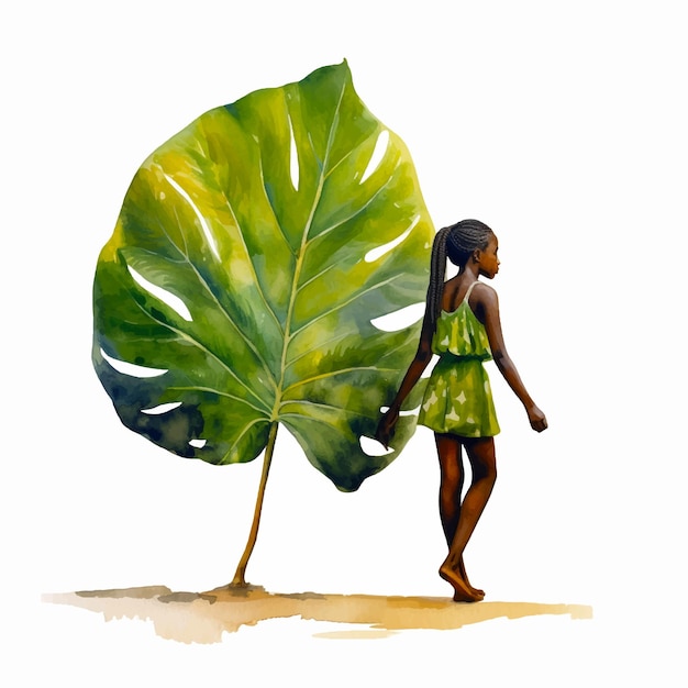 Pintura de una niña africana y un gigante