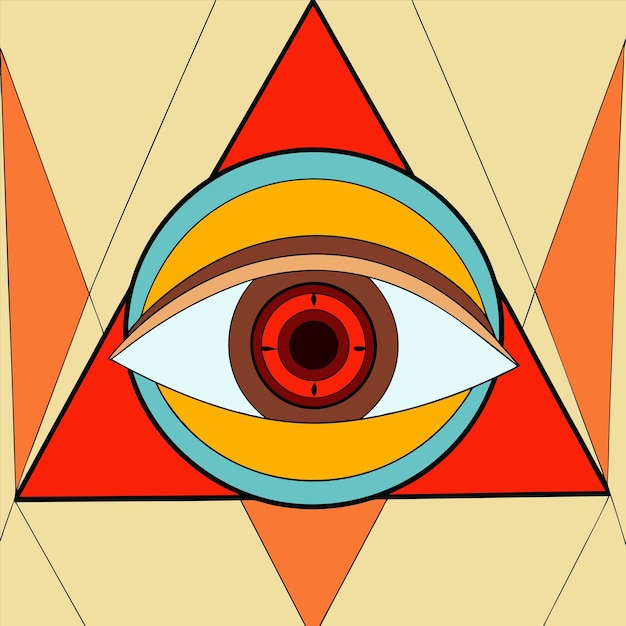 una pintura de un ojo con un triángulo y un triángulos en él