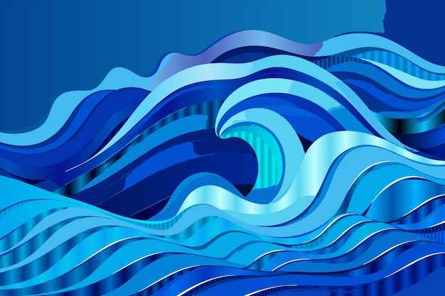 una pintura de una ola con las palabras azul en ella
