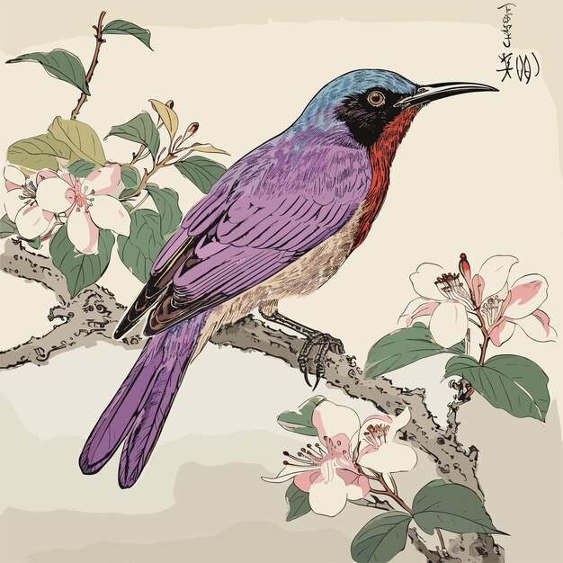 Vector pintura de un pájaro sentado en una rama de un árbol ilustración de beautibul bird