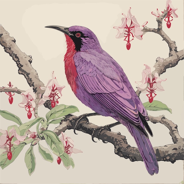 Vector pintura de un pájaro sentado en una rama de un árbol ilustración de beautibul bird