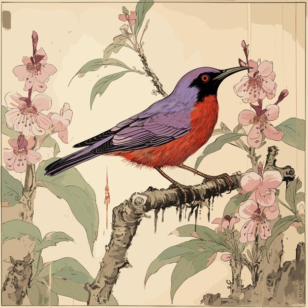 Vector pintura de un pájaro sentado en una rama de un árbol ilustración de beautibul bird