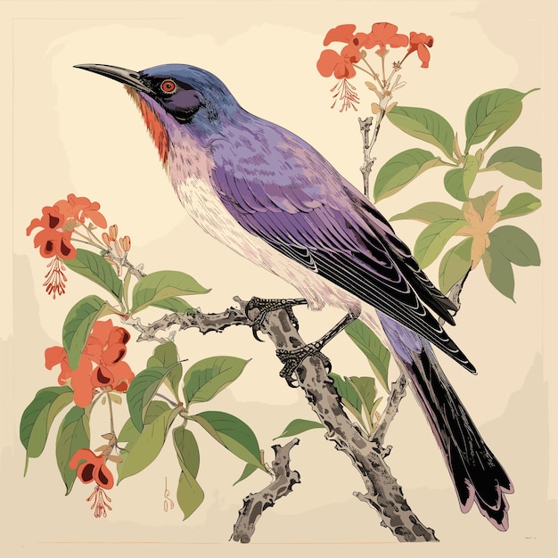 Pintura de un pájaro sentado en una rama de un árbol ilustración de beautibul bird