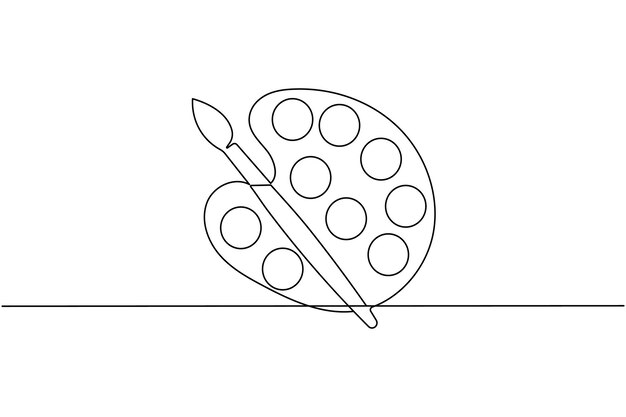 Pintura paleta arte pincel continuo un dibujo de línea y estilo minimalista aislar el icono vectorial de contorno