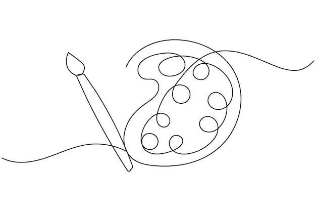 Pintura paleta arte pincel continuo un dibujo de línea y estilo minimalista aislar el icono vectorial de contorno