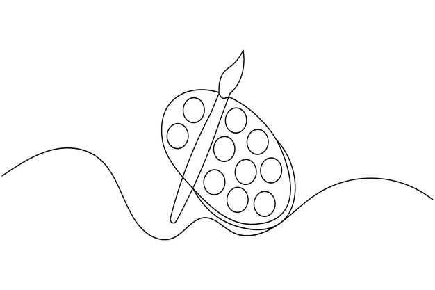 Pintura paleta arte pincel continuo un dibujo de línea y estilo minimalista aislar el icono vectorial de contorno