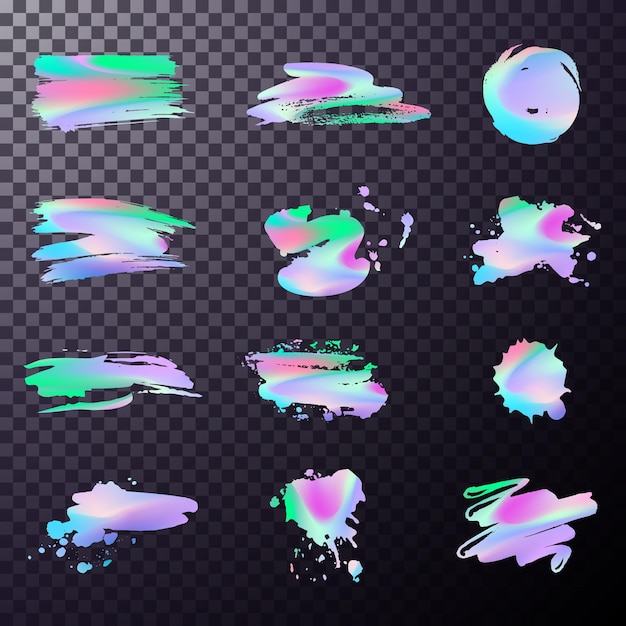 Pintura de pincel holográfico. Textura colorida de moda, diseño de color neón. Hermosa textura de arco iris. Lámina holográfica.