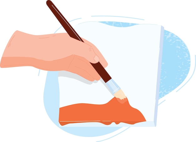 Pintura con pincel en la mano trazo naranja creatividad ilustración dibujo concepto artístico