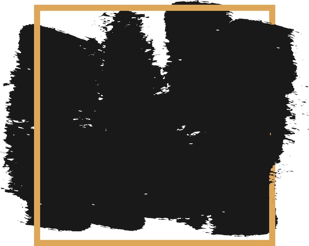 La pintura de pincelada negra audaz con un borde dorado crea un sorprendente contraste en un fondo blanco limpio perfecto para agregar un toque de arte moderno a cualquier diseño