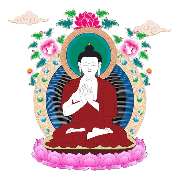Pintura sagrada de Thangka de Buda Vairocana Obra de arte budista tibetano