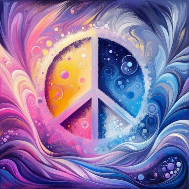 una pintura de un símbolo de paz y la palabra paz