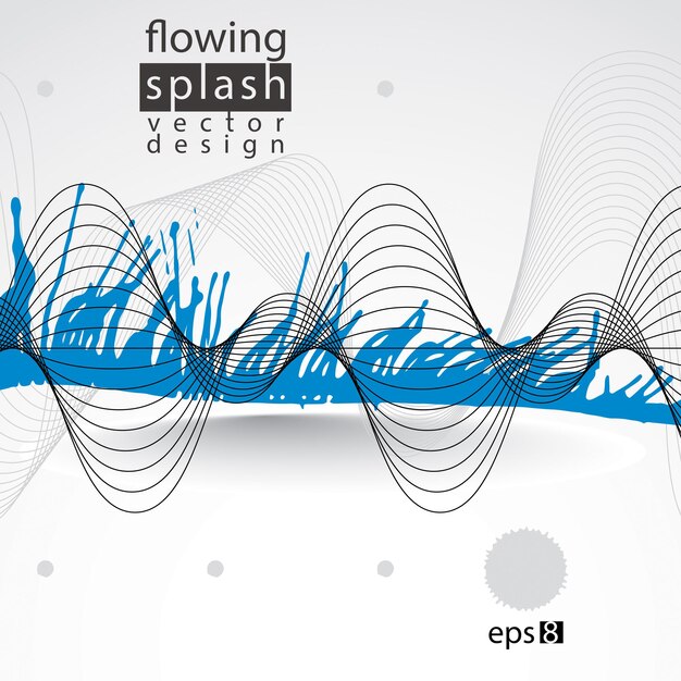 Vector pintura sombreada de acuarela grungy vectorial, blob desordenado expresivo con líneas fluidas aéreas, eps8, fondo desordenado de luz rayada.