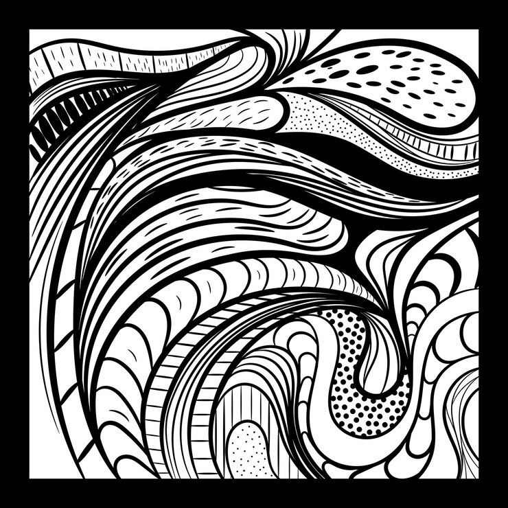 pintura con textura de líneas curvas en blanco y negro