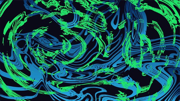 una pintura de tinta verde y azul sobre un fondo negro