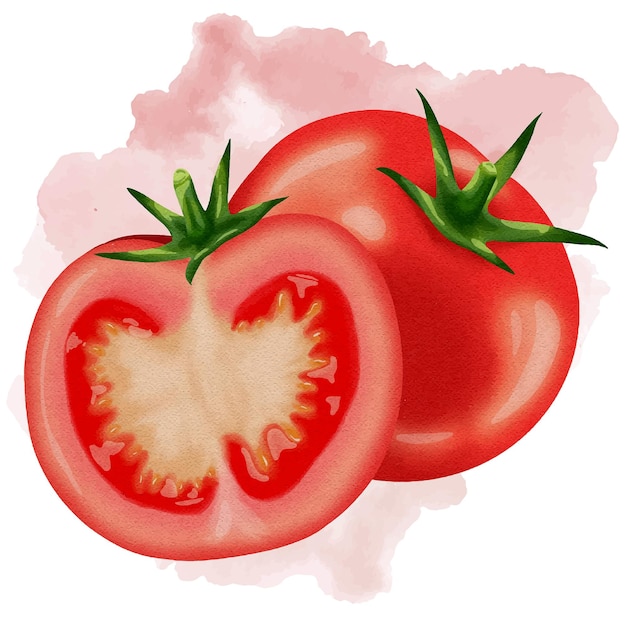 Pintura de tomate con acuarela dibujada a mano