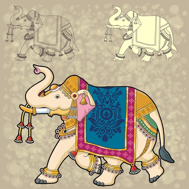 Pintura tradicional india de Rajasthani Ornamental Decorativo Elefante de Pichwai