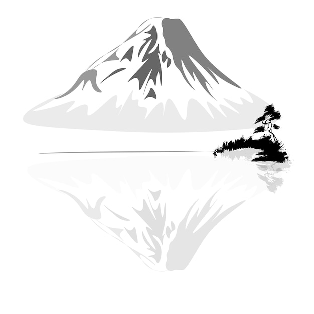 Vector pintura tradicional japonesa con tinta de estilo oriental wushin gohua fuji el pico nevado de japón