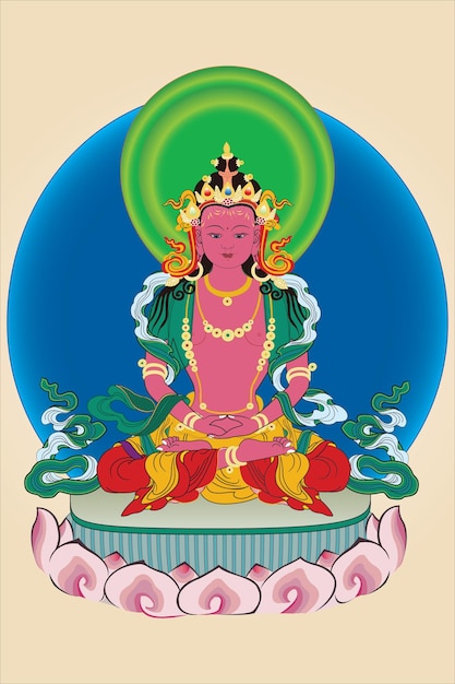 Pintura tradicional de Thangka de Buda Amitabha Arte budista tibetano