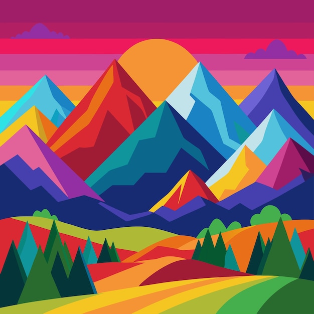 Una pintura vectorial de unas montañas coloridas