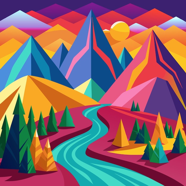 Una pintura vectorial de unas montañas coloridas