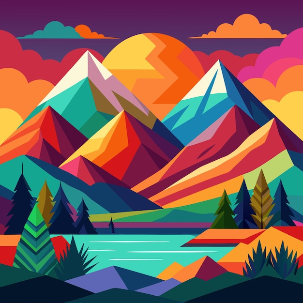Una pintura vectorial de unas montañas coloridas