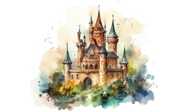 Pinturas al óleo paisaje antiguo castillo por la mañana Casa de bellas artes Hermoso castillo acuarela