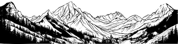 Vector pinturas murales en blanco y negro de cadenas montañosas paisajes simbólicos árboles vector de pancartas