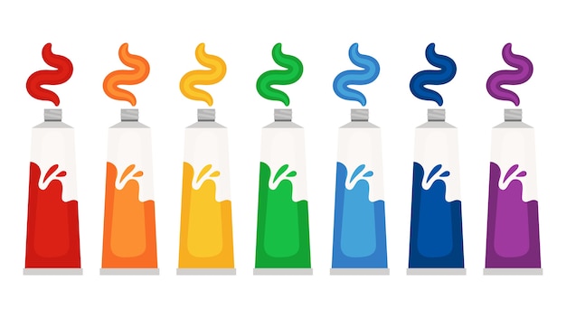 Pinturas de tubo de colores del arco iris. Ilustración de vector de pinturas de aceite o acuarela de colores