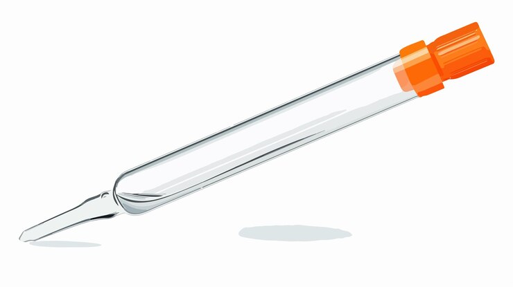 Vector pipeta con punta naranja en agua e ilustración vectorial de la medicina