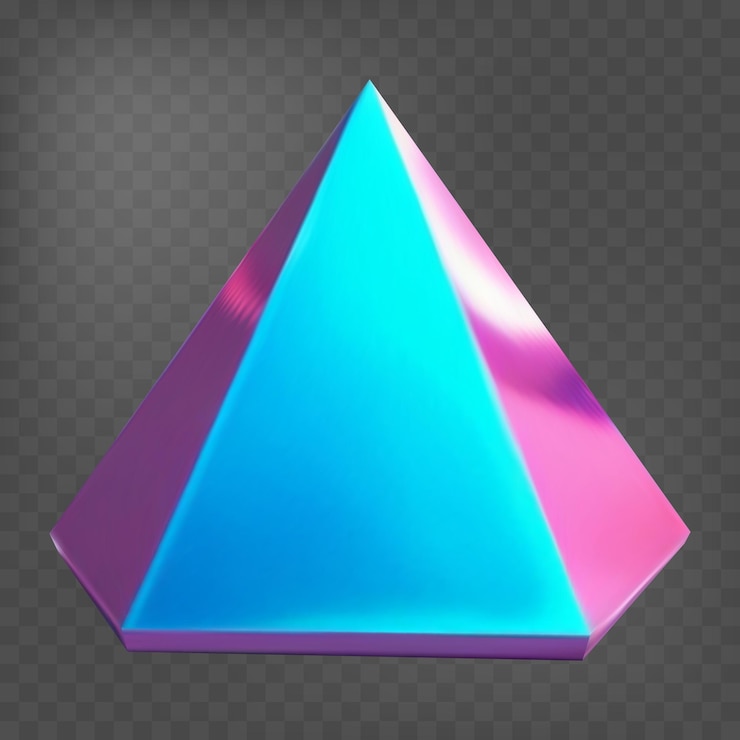 Vector pirámide 3d con efecto de espejo holográfico triángulo de gradiente color fluido forma de neón en color de gradiente