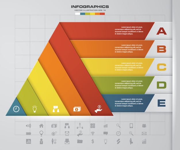 Vector pirámide de 5 pasos con espacio libre para texto en cada nivel.