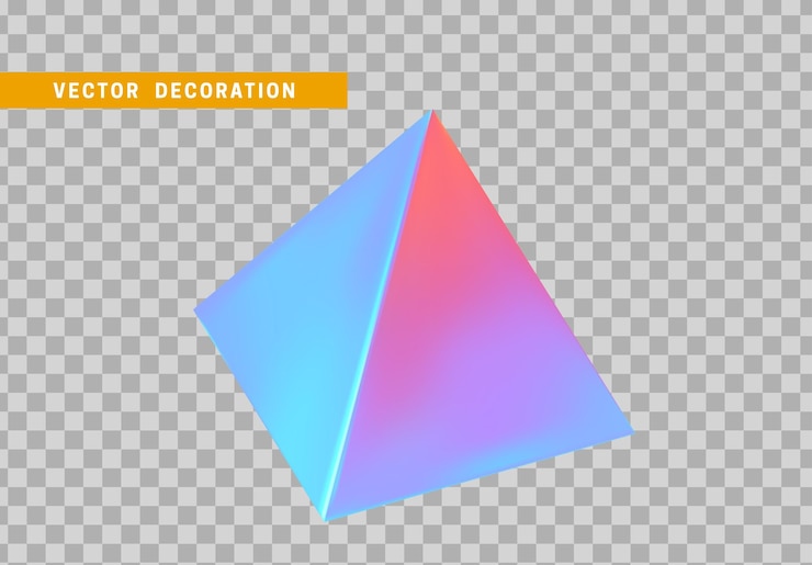 Vector pirámide aislada con gradiente de color de camaleón de holograma colorido. forma geométrica de objetos 3d. ilustración vectorial