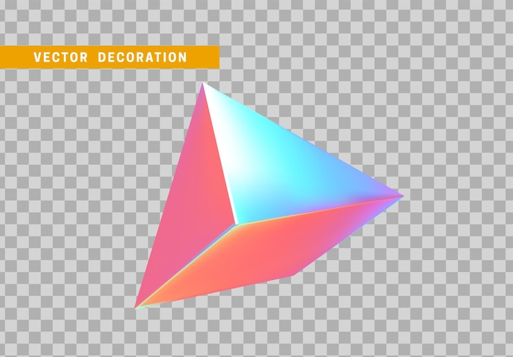 Vector pirámide aislada con gradiente de color de camaleón de holograma colorido. forma geométrica de objetos 3d. ilustración vectorial