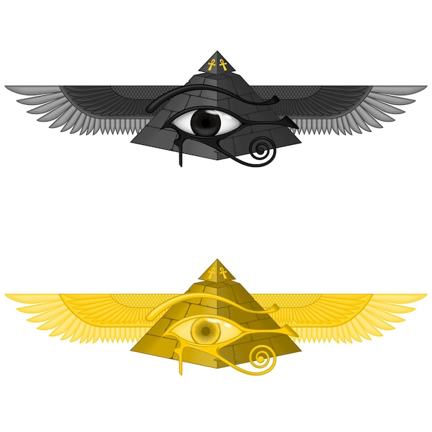 Pirámide alada de diseño vectorial con ojo de horus