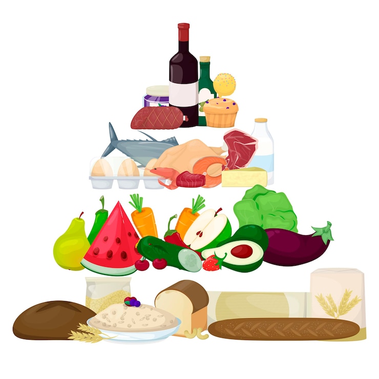 Vector pirámide alimenticia infografía de alimentación saludable