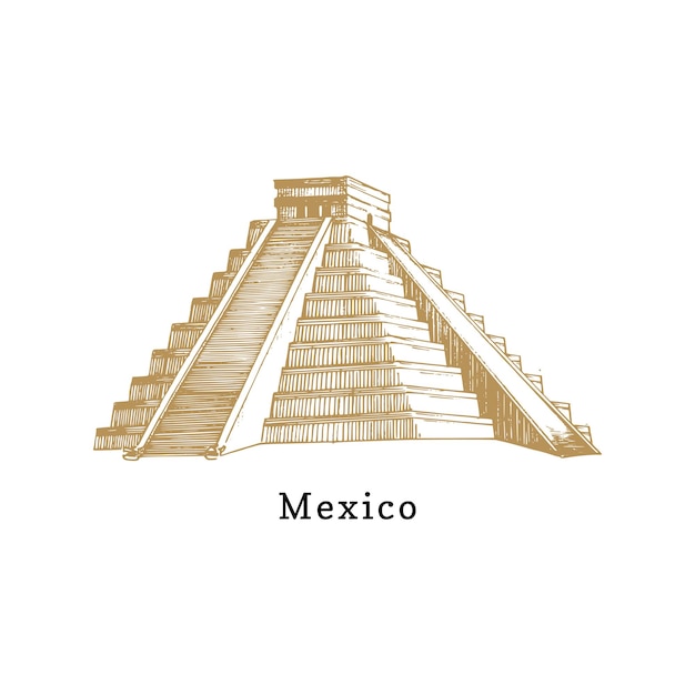 Pirámide azteca dibujada a mano. ilustración de vector de atracción turística mexicana. símbolo de viaje latinoamericano.