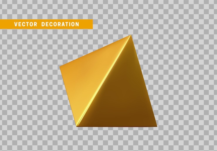 Vector pirámide de color dorado aislado. forma geométrica de objetos 3d. ilustración vectorial