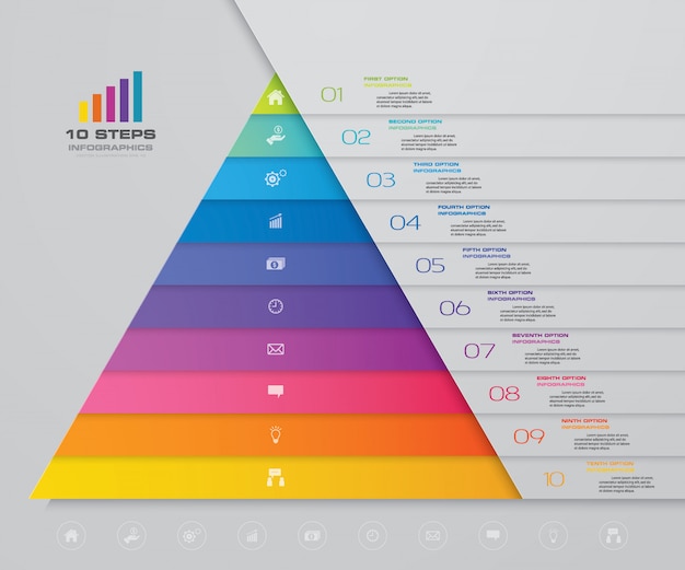 Vector pirámide de infografía con diez niveles.