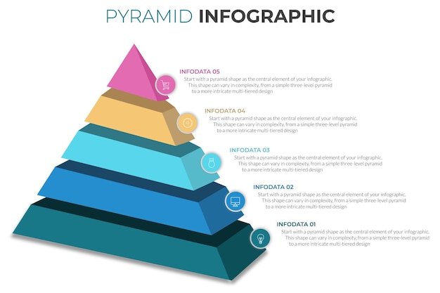 Vector pirámide infográfica con números e íconos comerciales