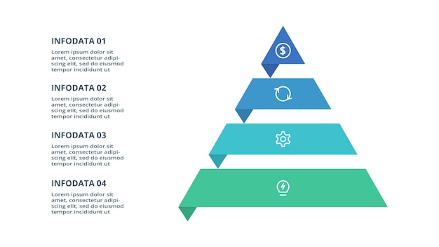 Pirámide con plantilla infográfica de 4 elementos para presentaciones de negocios web ilustración vectorial visualización de datos comerciales