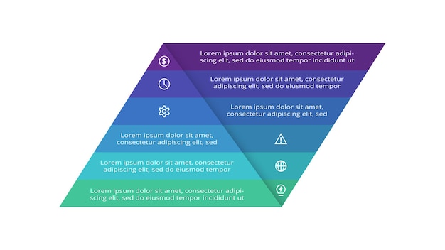 Pirámide con plantilla infográfica de 6 elementos para presentaciones de negocios web ilustración vectorial Visualización de datos comerciales