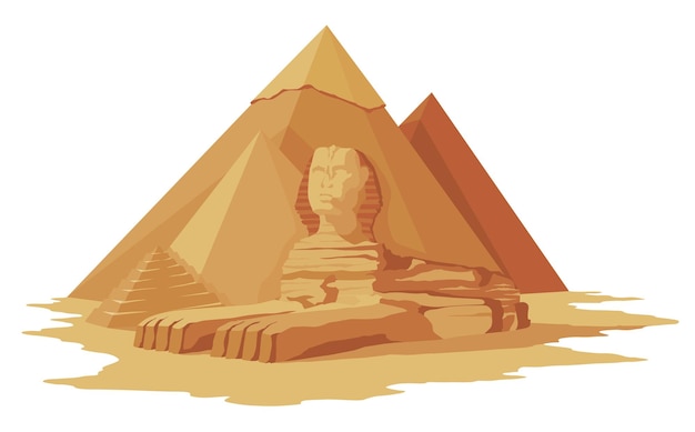 Pirámides de Egipto con paisaje de esfinges, símbolo del antiguo Egipto. Atracción de espectáculo histórico. Famoso lugar histórico en Giza. Arquitectura antigua en dunas de arena.