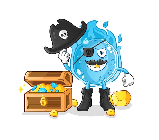 Pirata de la brújula con la mascota del tesoro. vector de dibujos animados