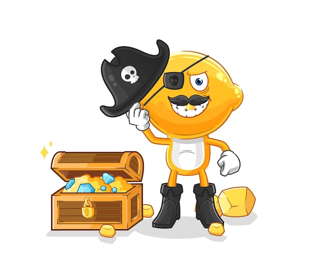 Pirata de cabeza de limón con vector de dibujos animados de mascota del tesoro