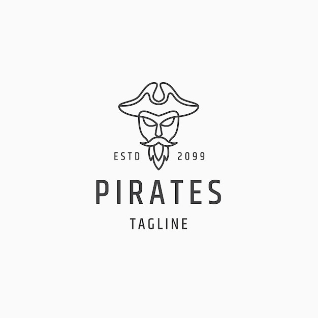 pirata, capitán, arte de línea, logotipo, icono, diseño, plantilla, plano, vector