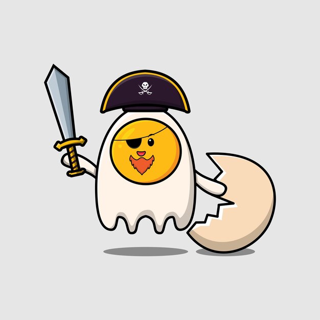 Pirata de huevo de dibujos animados lindo con sombrero y espada de sujeción