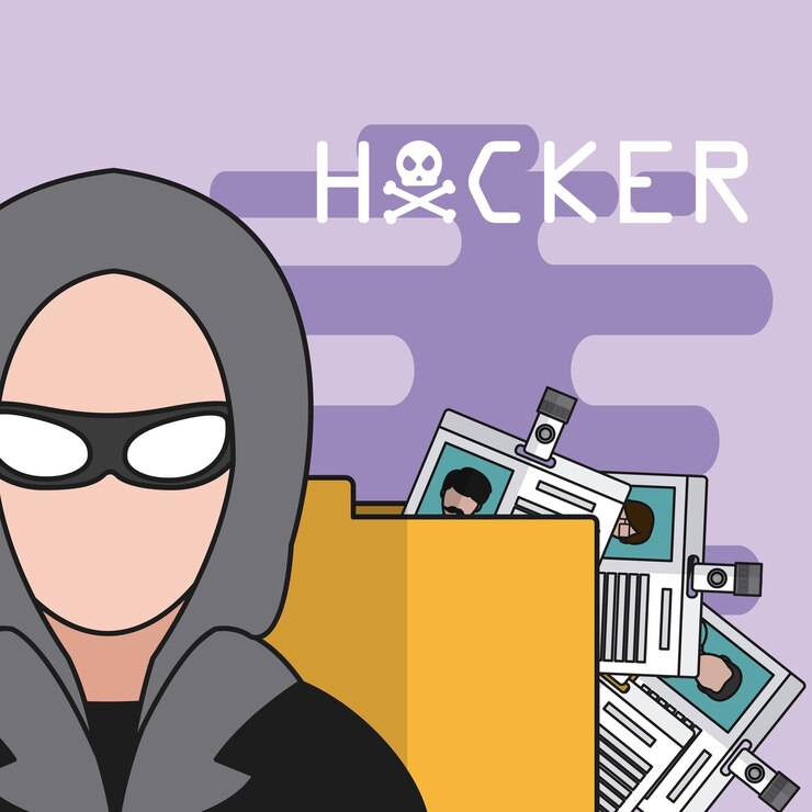 Vector pirata informático con la carpeta con diseño gráfico del ejemplo del vector de las tarjetas de identificación